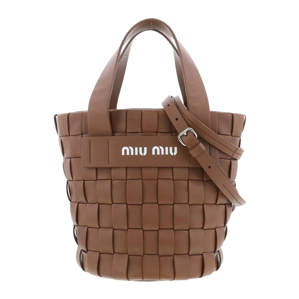 Miu Miu Intreccio Shoulder Bag Tote Leather Woven Brown